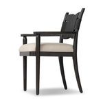 Three-quarter rear angle showing armrest connection and rope backrest detail on Tova Dining Armchair