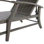 Close-up of dark gray aluminum frame armrest and slats with reclining mechanism