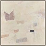 Abstract painting 'Trip to Morocco' with soft beige and earthy tones, textured patches, and subtle linear marks