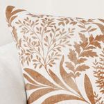 Detailed close-up showing woven texture and hand-painted foliage design on linen fabric