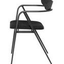 Side profile highlighting the angled legs, curved backrest shell, and armrest design