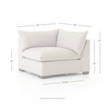 Sectional with dimensions overlay showing width, height, and seat height measurements