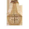 Penelope Beige Chandelier front view with light bulbs turned off highlighting bead details