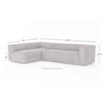 Right-arm sectional in white showing dimensions and height measurements