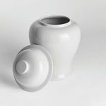 View of the ginger jar with lid removed, showing wide open mouth and smooth interior