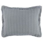 Standard size blue linen sham with soft Belgian flax fabric, subtle pinstripe pattern, and fabric flange edge