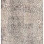 Neutral vintage style rug with distressed traditional motifs in stone and ivory tones, subtle high-low texture