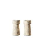 Pair of rustic sand-colored terracotta candle holders with textured surface, 3.9 by 6.24 inches