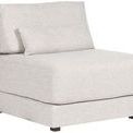 Side-front angled view showing thick seat cushion and wooden block feet in dark finish