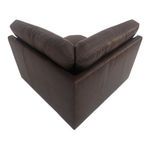 Angled rear view showing leather upholstery and corner shape of chair