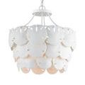 Medium scale chandelier shot from front side displaying symmetrical arrangement of bone china discs