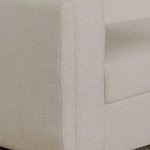 Close-up detail of armrest seam and upholstery texture on the Alora sofa.