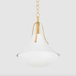 Coventry Pendant close-up focusing on brass chain and hardware against light grey background