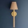 Front view of sconce showing full shade and stem against navy wall