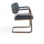 Side profile highlighting cantilever bronze frame and padded seat and backrest cushions