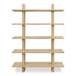 Casey bookcase with five rectangular shelves and vertical supports featuring bullnose edges in light wood finish