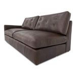 Thurlow sofa angled view showing plush seat cushions and button-tufted back cushions in espresso brown leather