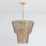 Cassian Chandelier full front view showing brass chain mounting and clear white background