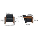 Front and side dimension diagram showing measurements of the Harriet accent chair’s width, depth, and height