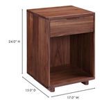 Osamu nightstand with product dimension annotations: 24 inches high, 17 inches wide, 15 inches deep