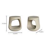 Two Rothko Outdoor Stools side by side with annotated width 17.75 inches, depth 17.5 inches, and height 17.75 inches