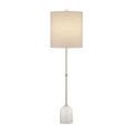 Side view of Craquelle Table Lamp showing slim polished nickel stem and beige shade