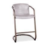 Angled front side view of Chiavari Counter Chair showing curved armrests and padded seat with bronze frame
