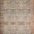 Layla Ocean Rust Rug in 5x7 size with traditional floral and geometric pattern in rustic blue, rust, and tan tones