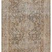 Full view of Zakaria rug with soft distressed medallion design and intricate border pattern