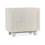 Back view of Reece Nightstand with solid light wood panel and block legs