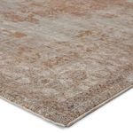 Rug corner close-up showing subtle distressed design and soft pile