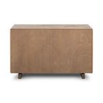 Back panel view highlighting smooth wood finish and base leg supports