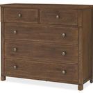 Driftwood chest shown from a slight right angle highlighting drawer depth and side panel
