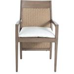 Rear view of Savannah Arm Chair showing woven raffia back panel and light oak finish frame