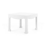 White lacquered Jacqui Tea Table with sculptural wood-cut detailing and chow-style curved feet