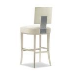 Bar stool shown from angled rear view highlighting metal support under square backrest