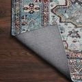 Backside corner of Margot Ocean Brick Rug folded to reveal durable gray backing