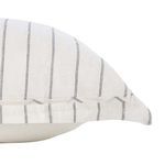 Close-up side angle highlighting sham's piped edges and woven pinstripe texture