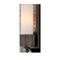Bryce Bath Wall Sconce with cylindrical white glass shade and oil-rubbed bronze industrial gear motif base