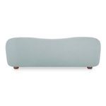 Back view of Bria sofa showing gently curved backrest and warm brown rounded feet