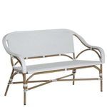 Savoy Loveseat showing front angle with curved armrests and brown aluminum base
