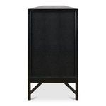 Mako Sideboard side view focusing on the black textured shagreen door panel and slim legs