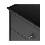 Close-up corner shot highlighting drawer front and top edge trim