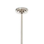 Close-up of polished nickel ceiling mount and rod connection of Artemis pendant light