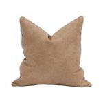 Square 22-inch pillow in medium brown Ivanhoe Toast PU vegan leather with soft texture and subtle creasing