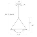 Technical line drawing of Hilton Pendant with dimensions and adjustable hanging length