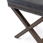 Pair of Elyse Ottomans styled under console table, showing front and top views in living space