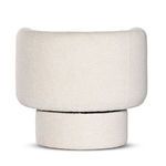 Rear view of Adriel swivel chair with continuous boucle fabric covering