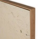 Close-up of corner frame detailing thick natural wood and subtle textures on canvas