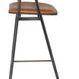 Side view showing curved armrests and slender legs of Gianni Bar Stool